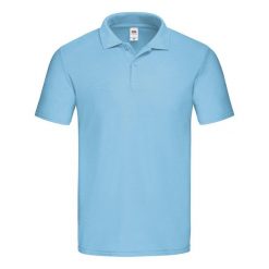 Męska Oryginalna Koszulka Polo. Niebieskie koszulki polo męskie Fruit of the Loom, l, bez wzorów, bez kołnierzyka, bez ramiączek. Za 46.99 zł.