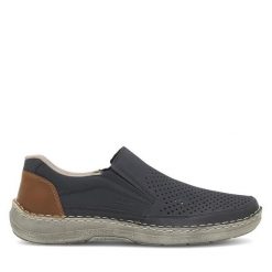 Półbuty Rieker. Niebieskie codzienne półbuty męskie Rieker, bez wzorów, bez obcasa, bez zapięcia. Za 329.99 zł.