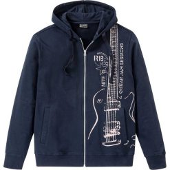 Bluza rozpinana z dużym nadrukiem Slim Fit bonprix ciemnoniebieski. Bluzy rozpinane męskie marki bonprix. Za 79.99 zł.