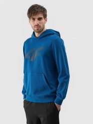 4F Bluza dresowa nierozpinana z kapturem męska - turkusowa M. Niebieskie bluzy nierozpinane męskie 4f, m, bez wzorów, z bawełny, z kapturem. Za 169.99 zł.