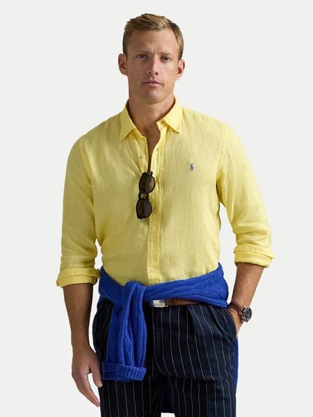 Polo Ralph Lauren Koszula 710968915011 Żółty Slim Fit. Żółte koszule męskie Polo Ralph Lauren, l, bez wzorów, ze lnu, bez kołnierzyka, bez ramiączek. Za 379.99 zł.