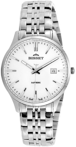 Szwajcarski zegarek męski Bisset BSDF38 szafirowe szkło srebrny srebrna tarcza. Niebieskie zegarki męskie Bisset, srebrne. Za 569.40 zł.