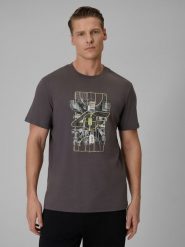 4F T-shirt regular z nadrukiem męski - szary M. Szare t-shirty męskie 4f, m, bez wzorów, z dzianiny, bez kołnierzyka, bez ramiączek. Za 69.99 zł.