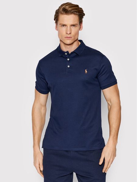 Polo Ralph Lauren Polo 710685514003 Granatowy Slim Fit. Niebieskie koszulki polo męskie Polo Ralph Lauren, m, bez wzorów, z bawełny, bez kołnierzyka, bez ramiączek. Za 479.99 zł.