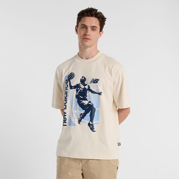 Koszulka męska New Balance MT51605LIN – beżowa. Brązowe t-shirty sportowe męskie New Balance, m, bez wzorów, z bawełny, klasyczne, bez ramiączek. Za 129.99 zł.