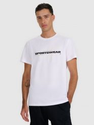4F T-shirt regular z nadrukiem męski - biały S. Białe t-shirty męskie 4f, m, bez wzorów, z bawełny, bez kołnierzyka, bez ramiączek. Za 59.99 zł.