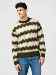 MESKI SWETER WRANGLER STRIPED SWEATER IVY GREEN 112371558. Zielone swetry męskie Wrangler, bez wzorów, bez kołnierzyka, bez ramiączek. Za 199.99 zł.