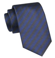 Elegancki Krawat Męski Angelo di Monti - Granat i Grafit, Prążek. Niebieskie krawaty i muchy męskie Angelo di Monti, bez wzorów, z tkaniny, eleganckie. Za 45.00 zł.
