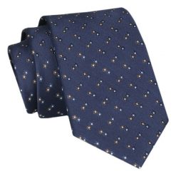 Męski Krawat - Granatowy w Kwiatuszki - Angelo di Monti. Niebieskie krawaty i muchy męskie Angelo di Monti, bez wzorów, z tkaniny, eleganckie. Za 45.00 zł.