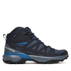 Trekkingi Salomon. Niebieskie buty trekkingowe męskie Salomon, bez wzorów, z gore-texu, sportowe, bez obcasa, bez zapięcia. Za 589.99 zł.