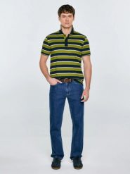 Koszulka męska polo w paski granatowo-zielona Seulis 301. Zielone koszulki polo męskie Big Star, l, z aplikacjami, z dzianiny, eleganckie, bez kołnierzyka, bez ramiączek. Za 139.99 zł.