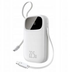 Powerbank Baseus EnerFill FC31 20000mAh 22.5W z wyświetlaczem cyfrowym i 2 wbudowanymi kablami (USB-C + Lightning) - biały. Białe powerbanki Baseus. Za 95.24 zł.