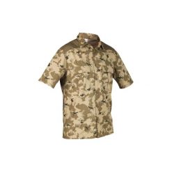 Koszula myśliwska krótki rękaw 500 CAMO ISB. Zielone koszule męskie SOLOGNAC, z bawełny, z krótkim rękawem. W wyprzedaży za 39.99 zł.