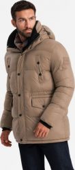 Kurtka męska Ombre Długa męska kurtka puffer z zapinanymi kieszeniami brązowa V2 OM-JALJ-0186 M. Brązowe kurtki męskie Ombre, m, bez wzorów, bez ramiączek, bez kaptura. Za 399.99 zł.