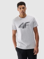 4F T-shirt regular z nadrukiem męski - szary S. Szare t-shirty męskie 4f, m, bez wzorów, z bawełny, bez kołnierzyka, bez ramiączek. Za 59.99 zł.