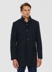 PAKO LORENTE – Płaszcz męski w kolorze granatowym. Niebieskie płaszcze męskie Pako Lorente, na zimę, m, bez wzorów, z poliesteru, eleganckie, bez kaptura. Za 399.99 zł.