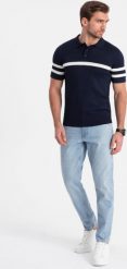 Ombre Koszulka męska polo z miękkiej dzianiny z kontrastowymi pasami - granatowa V2 OM-POSS-0118 XXL. Koszulki polo męskie Ombre, m, bez wzorów, z dzianiny, bez kołnierzyka, bez ramiączek. Za 69.99 zł.
