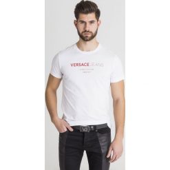 T-SHIRT VERSACE JEANS. Białe t-shirty męskie Versace Jeans, l, bez wzorów, z bawełny, bez kołnierzyka, bez ramiączek. Za 314.30 zł.