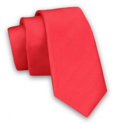 Krawat Męski w Delikatny Prążek ŚLEDŹ (wąski) - 5 cm - Angelo di Monti, Czerwony. Czerwone krawaty i muchy męskie Angelo di Monti, bez wzorów. Za 45.00 zł.