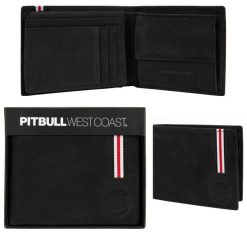 Portfel Elegancki Męski PitBull Lin Wood 2 Skórzany. Czarne portfele męskie PITBULL, bez wzorów. Za 119.00 zł.