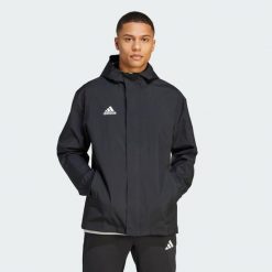 Kurtka piłkarska męska Adidas Entrada 22 All-Weather. Czarne kurtki męskie ADIDAS, m, bez wzorów, z poliesteru, sportowe, bez ramiączek, bez kaptura. Za 176.68 zł.