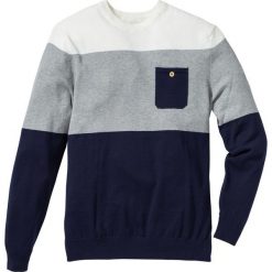 Sweter z kieszonką bonprix ciemnoniebiesko-jasnoszaro-biały w paski. Swetry męskie marki bonprix. Za 49.99 zł.