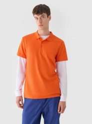 4F Koszulka polo męska - pomarańczowa M. Brązowe koszulki polo męskie 4f, m, bez wzorów, z bawełny, klasyczne, bez kołnierzyka, bez ramiączek. W wyprzedaży za 59.99 zł.