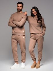 Komplet dresowy dla par UNISEX w stylu athleisure ze spodniami i bluzą - brązowy V16 Z109 - XL/XXL. Brązowe bluzy nierozpinane męskie Ombre Clothing, l, bez wzorów, z bawełny, bez ramiączek, bez kaptura. Za 209.99 zł.
