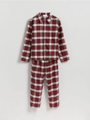 Dwuczęściowa piżama w kratę - czerwony. Czerwone piżamy męskie Reserved, l, bez wzorów, z bawełny, bez kołnierzyka, bez ramiączek. Za 159.99 zł.