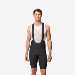 Spodenki rowerowe szosowe męskie Van Rysel Endurance na szelkach. Czarne szorty sportowe męskie VAN RYSEL, bez wzorów, sportowe, z podwyższonym stanem. Za 249.99 zł.
