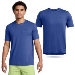 Koszulka fitness męska Under Armour t-shirt sportowy z krótkim rękawem. Niebieskie t-shirty sportowe męskie Under Armour, m, bez wzorów, sportowe, bez ramiączek. Za 149.99 zł.