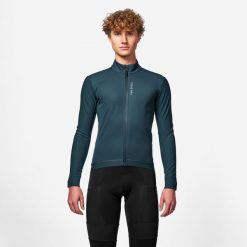 Kurtka zimowa rowerowa szosowa Van Rysel Racer 2. Niebieskie kurtki treningowe męskie VAN RYSEL, na zimę, m, bez wzorów, bez kaptura, rowerowe. Za 249.99 zł.