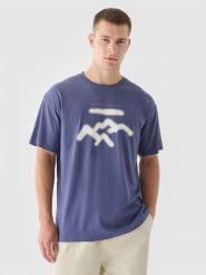 4F T-shirt oversize z nadrukiem męski - granatowy S. Niebieskie t-shirty męskie 4f, m, bez wzorów, z bawełny, bez kołnierzyka, bez ramiączek. W wyprzedaży za 29.99 zł.