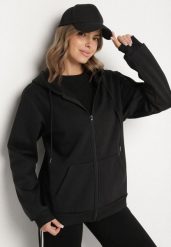 Czarna Rozpinana Bluza z Bawełną i Kapturem Typu Oversize Diosa. Czarne bluzy z kapturem męskie Born2be, l, bez wzorów, z bawełny. Za 59.99 zł.