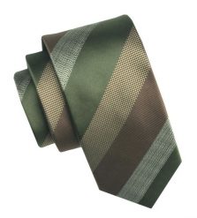 Elegancki i Modny Męski Krawat - Angelo di Monti - Pasy, Zieleń, Brąz, Beż. Zielone krawaty i muchy męskie Angelo di Monti, bez wzorów, z tkaniny, eleganckie. Za 45.00 zł.
