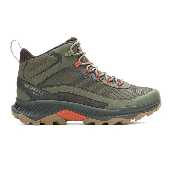 Buty męskie Merrell Speed Strike 2 Mid GTX. Zielone buty trekkingowe męskie Merrell, bez wzorów, sportowe, bez obcasa, bez zapięcia. Za 559.99 zł.
