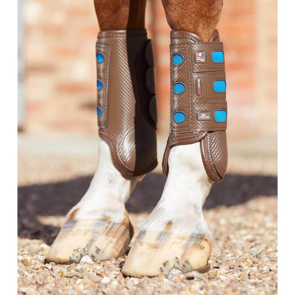 Zamknięte przednie getry dla koni Premier Equine Carbon Tech Air Cooled. Brązowe legginsy męskie PREMIER EQUINE, l, bez wzorów, do jazdy konnej. Za 480.00 zł.