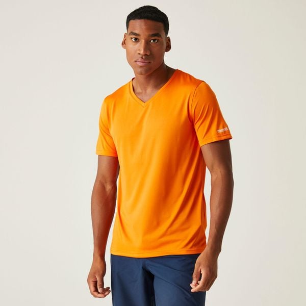 Koszulka męska Fingal V-Neck. Brązowe t-shirty sportowe męskie Regatta, m, bez wzorów, z tkaniny, sportowe, bez ramiączek. W wyprzedaży za 62.30 zł.