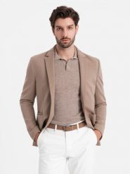 Męska marynarka z naszywanymi kieszeniami - ciemnobeżowa V3 - Rozmiar: XXL. Brązowe marynarki męskie Ombre Clothing, m, bez wzorów, z materiału. W wyprzedaży za 229.99 zł.