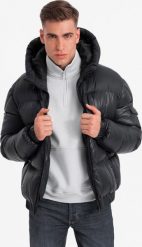 Kurtka męska Ombre Męska ciepła kurtka puffer ze ściągaczami czarna V1 OM-JAHP-0207 L. Czarne kurtki męskie Ombre, l, bez wzorów, bez ramiączek, bez kaptura. Za 399.99 zł.