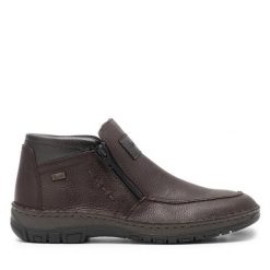 Botki Rieker. Brązowe sztyblety męskie Rieker, bez obcasa, bez zapięcia. Za 257.99 zł.