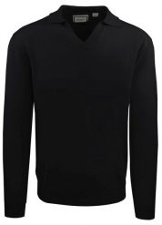 Męski, Lekki Sweter z Otwartym Kołnierzykiem Polo - Brave Soul - Czarny. Czarne swetry męskie Brave Soul, bez wzorów, z poliamidu, bez kołnierzyka, bez ramiączek. Za 129.00 zł.