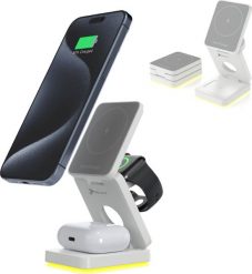 SKŁADANA ŁADOWARKA INDUKCYJNA 3W1 Z LAMPKĄ NOCNĄ MAGSAFE QI 15W IPHONE 16 15 14 13 12 AIRPODS SMARTWATCH REAGLE. Zegarki smartwatch Reagle. Za 196.65 zł.