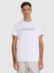 4F T-shirt regular z nadrukiem męski - biały XL. Białe t-shirty męskie 4f, m, bez wzorów, z bawełny, bez kołnierzyka, bez ramiączek. Za 59.99 zł.