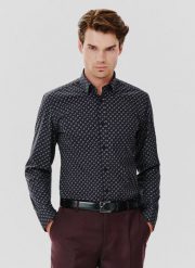 PAKO LORENTE – Koszula męska we wzorki długi rękaw. Koszule męskie Pako Lorente, m, bez wzorów, z bawełny, bez kołnierzyka, bez ramiączek. Za 149.99 zł.