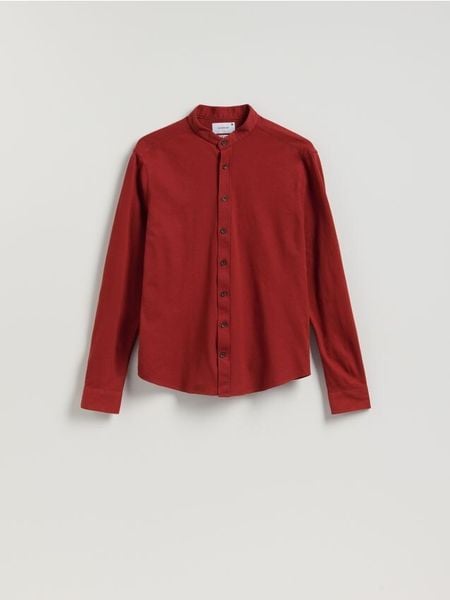 Koszula super slim z bawełny egipskiej - karminowy. Czerwone koszule męskie Reserved, l, bez wzorów, z bawełny, bez kołnierzyka, bez ramiączek. Za 129.99 zł.