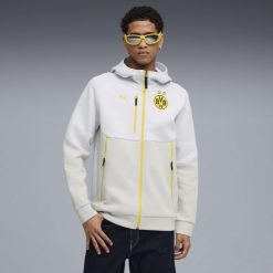 Bluza piłkarska z kapturem Puma Dortmund 25/26. Bluzy nierozpinane męskie Puma, s, bez wzorów, z materiału, sportowe, bez ramiączek, z kapturem. Za 379.99 zł.