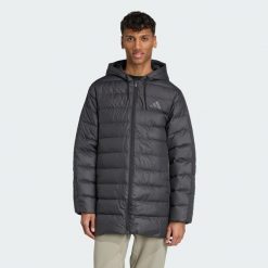 Parka z kapturem Essentials CLIMAWARM 3-Stripes Light Down. Czarne parki męskie ADIDAS, bez wzorów, z kapturem. Za 649.00 zł.