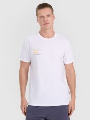 4F T-shirt regular z nadrukiem męski - brązowy XL. Białe t-shirty męskie 4f, m, bez wzorów, z bawełny, bez kołnierzyka, bez ramiączek. Za 59.99 zł.