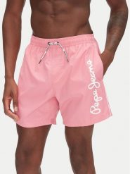Pepe Jeans Szorty kąpielowe Logo PMB10419 Różowy Regular Fit. Czerwone kąpielówki męskie Pepe Jeans, bez wzorów, z jeansu. Za 149.99 zł.